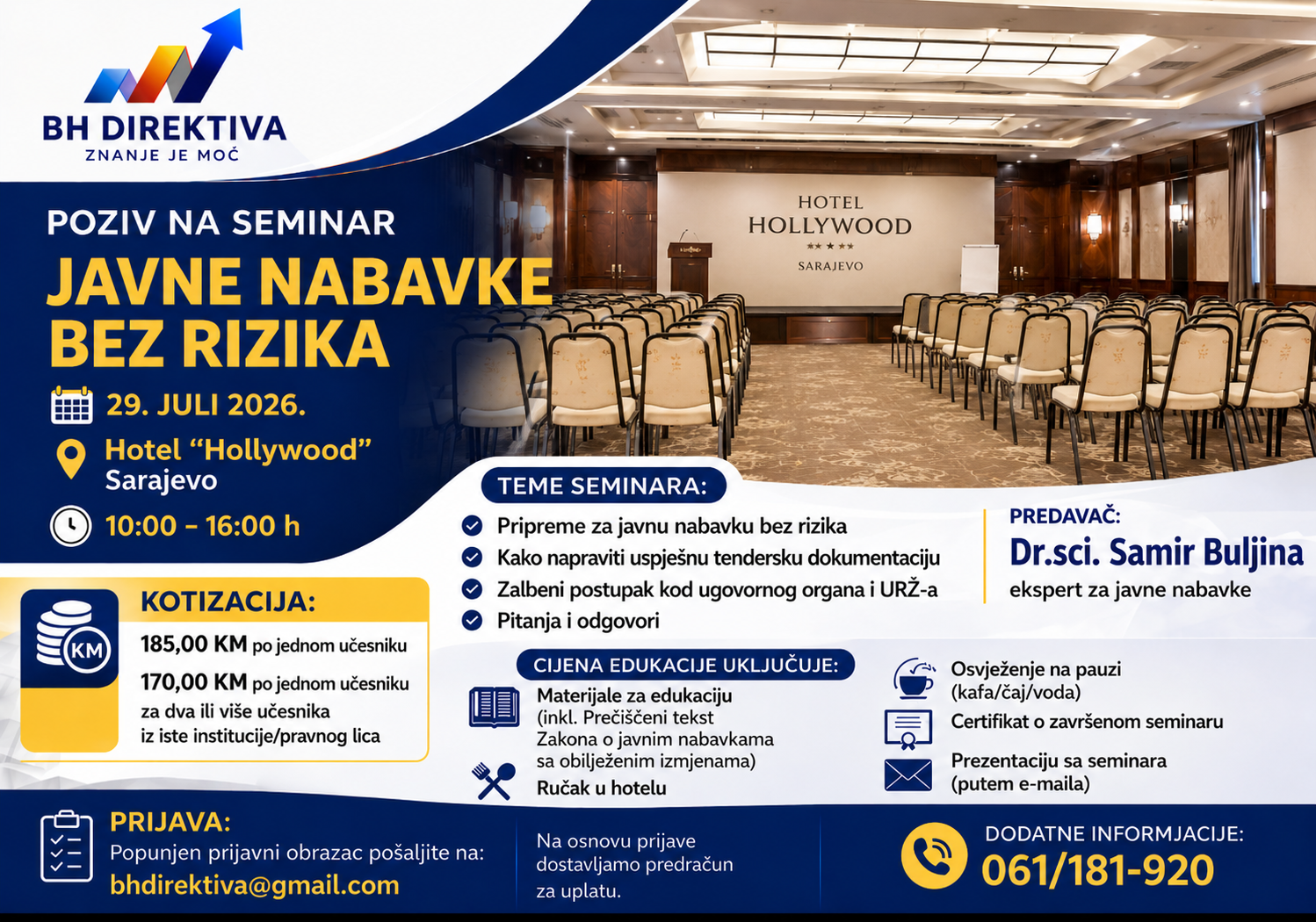 Javne nabavke bez rizika – jednodnevni seminar u Sarajevu, 29.07.2026. godine