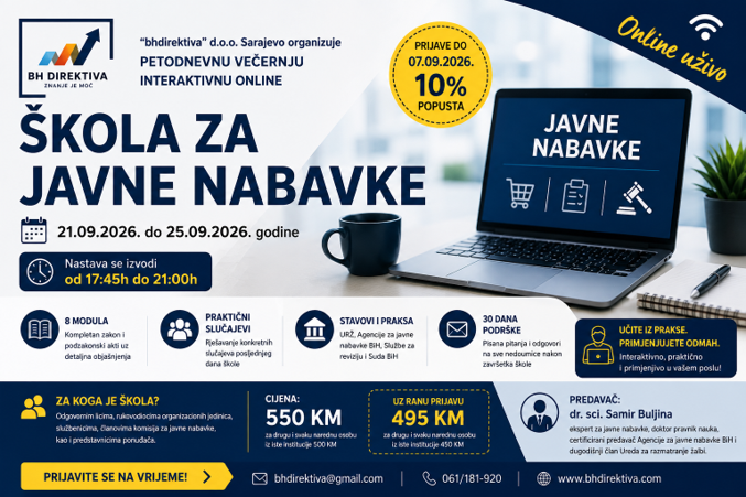 Septembarska Škola za javne nabavke (od 21.09.2026. do 25.09.2026. godine