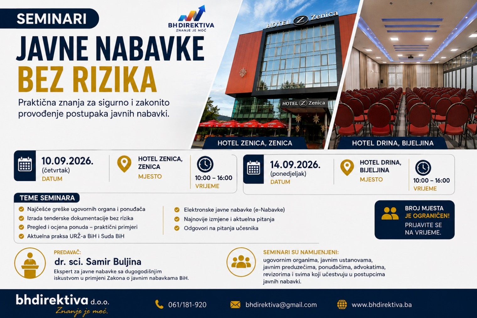 Javne nabavke bez rizika – jednodnevni seminari u Zenici (10.09.) i Bijeljini (14.09.2026)